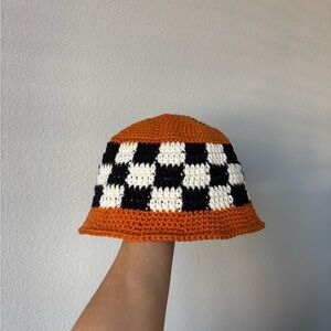 Crochet checkerboard bucket hat
